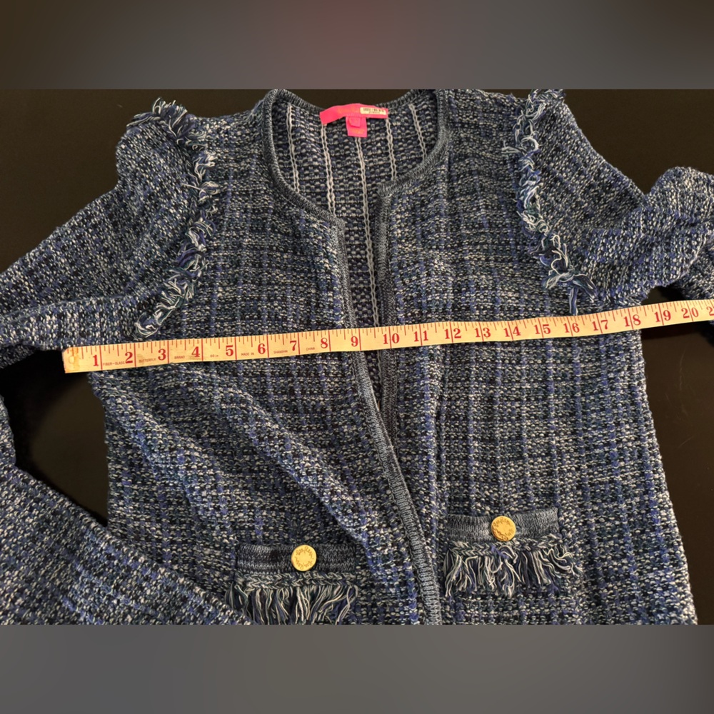 Lilly Pulitzer Simora Cardigan Oyster Bay Navy In Exotic Tweed Size Small - Picture 6 of 10